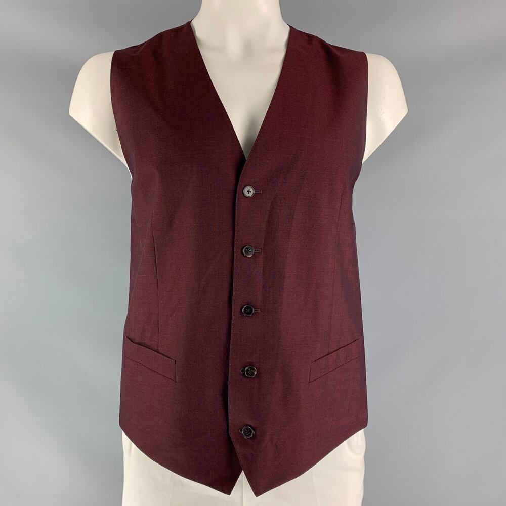 DOLCE & GABBANA Size 46 Solid Wool & Mohair Buttoned Burgundy Vest